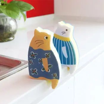 2 ks Kreslených Mačka Tvarované riady so Špongiou Japonský Cat Vytlačené riady so Handričkou Non-Scratch Jedlo Hubky Kuchyňa Čistiace Handry