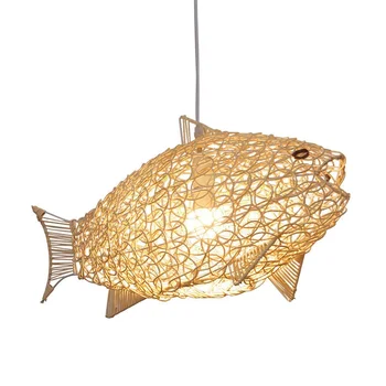 Nordic Moderný Prívesok Svetlá Tvorivé Ryby Umenie Bambusu Svietidlo LED Obývacia Izba Dekor Závesné Lampy Kuchyňa Reštaurácia Svetlo