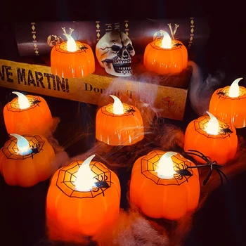 12Pcs Halloween Tekvica Tealights Sviečky, LED Tekvica Svetlo, Plameň, Menej Sviečku na batériový Domov Stolové Dekorácie