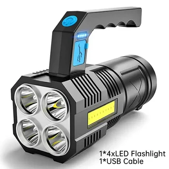 Prenosné LED Baterka USB Nabíjateľné Ručné Svietidlo Vonkajšie Nepremokavé 4 Jadro Camping Svetlá KLASU Sidelight Núdzové Svietidlo