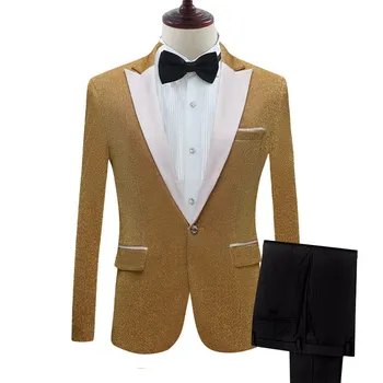2020 Najvyššej Kvality Zlato Lesklé Muž tuxedos Obleky (Bunda+Nohavice)Svadobné Obleky Pre Mužov Prom Party Najlepší Muž Vyhovovali 2KS