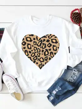 Jeseň Pulóvre Jar Grafické Mikiny Móda Jeseň Leopard Láska Srdce Trend Príležitostné Tlače Ženy Ženy Pravidelné Oblečenie