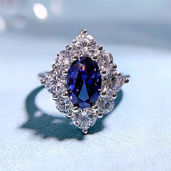 Jar Qiaoer Luxusné 925 Sterlings Striebro Elipsovitý Rez Sapphire Vysoko Uhlíkovej Diamantové Prstene pre Ženy, Svadobné Party Jemné Šperky Darček