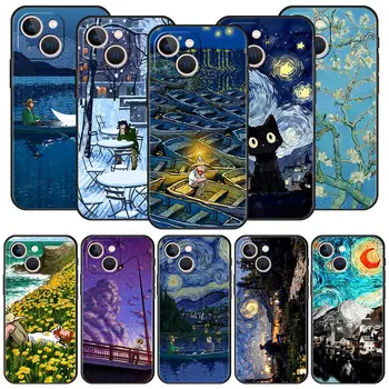 Retro Van Gogh Olejové Maľby Luxusný Telefón puzdro Pre iPhone 15 13 14 12 11 Pro MAX XR X SE XS 7 8 Plus Mäkké Čierny ochranný Kryt