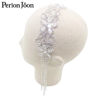 Lesk zlata, striebra Strapce visia crystal pás svadobné headdress dekoratívne doplnky Kvet Drahokamu výbava nášivka YHC040