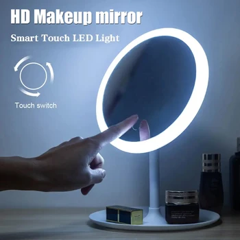 Make-up Zrkadlo S LED Svetlo Biele Denné svetlo, Zrkadlo na líčenie Odnímateľný/Skladovanie Base 3 Režimy Zrkadlo So Svetlom Dievča, Darček USB Kábel