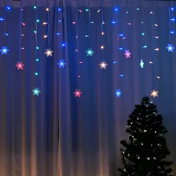Snehové vločky LED Záves String Svetlá 3,5 M Vianočné Okno Opony Svetlo Plug-In S 8 Režimov Nový Rok 2024 Home/Svadobná Výzdoba