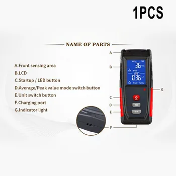 Prenosné Vreckové Žiarenia Oblasti Tester Elektrické a Magnetické Pole Merania LCD Display Data Lock Zvuk, Svetlo a Alarm
