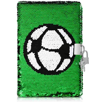 Sequin Notebook Reverzibilné Futbal Vzor Notebook so Zámkom a Kľúče Denník Vestník Cestovný Notebook Diár pre Deti a Dospelých