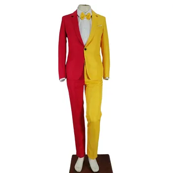 Muži Osobnosti Pantsuit Červená Žltá Mozaika Farby, Sako Nohavice 2 Ks Kúzelník Klaun Strany Svadobný Oblek Hosť Fáze Tuxedo