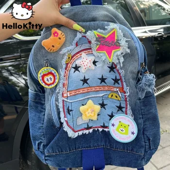 Sanrio Helllo Kitty Y2k Star Batohy Kórejský Trend Denim Tašky Cez Rameno Dievča Cartoon Luxusné Aktovka Ženy Vintage Módy Tašky