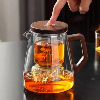 Jedným Kliknutím Čaj Oddelenie Filtračné Sklo Teapots S Drevenou Rukoväťou Čaj Vody Oddelenie Vnútornej Nádoby Čaj Hrniec Kungfu Čaj Nastaviť