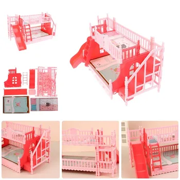 1Set domček pre bábiky Mini Princezná Poschodová Posteľ So šmýkačkou Simulácia Nábytok Model Hračka Príslušenstvom Bábiky Dom Spálne Dekorácie