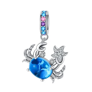 925 Sterling Silver Krab Hviezdice Blue Diamond Prívesok Charm Fit Pôvodné Pandora Prívesky Náramky Ženy DIY Šperky Darček