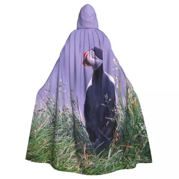Puffin Vták Trávy Plášť S Kapucňou Polyester Unisex Čarodejnice Cape Kostým Príslušenstvo