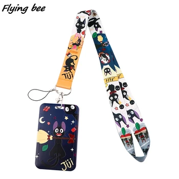 Flyingbee X1831 Anime Čierna Mačka, ozdobná šnúrka na uniforme ID Odznak Držiak na Mobilný Telefón Odznak Deti Krúžok Držiak na Šperky Pre Študentov Fanúšikov Dieťa