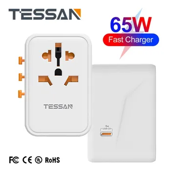 TESSAN PD 65W GaN Univerzálny Cestovný Adaptér s USB a Typ C Rýchle Nabíjanie po celom Svete Napájací Adaptér EU/UK/USA/AUS Konektor pre Cestovanie