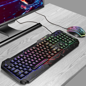 Praskla Office Gaming Keyboard & Mouse Nastaviť Herné periférne mechanické pocit, svetelný klávesnice a myši nastaviť