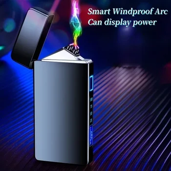 USB dvojoblúk Ľahšie LED Displej, Nabíjateľná Kovu Elektronická Cigareta Ľahšie Lightning Pulz Zapaľovanie Osobné Ľahšie