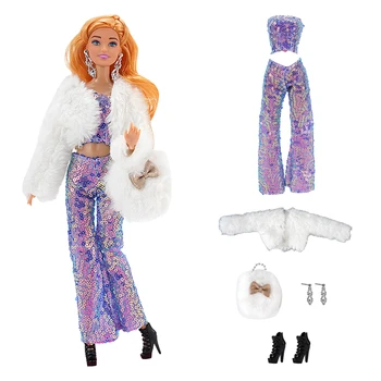 NK Úradný 1 Ks hranie Rolí OL bábika oblečenie: biela bunda+top+nohavice+náušnice+taška+vysoké podpätky Pre Bábiku Barbie DIY Oblečenie