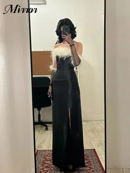 Zrkadlo Šaty Elegantné Vintage Sexy Čierne Perie Rukavice Bez Ramienok Prispôsobiť Formálne Príležitosti Prom Šaty Večerné Party Šaty