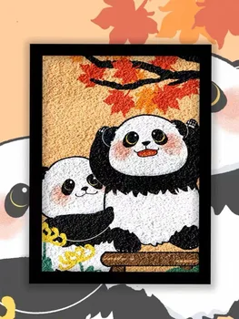 Roztomilá Panda-maľované farebné farby olej, maľované olejovej farbe a farebné a jednoduché detí ruke s farebné maľby