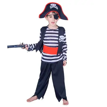 Halloween Deti Fáze Kostým Karneval Cosplay Kostým Pirát Kapitán Dovolenku Strany Funny Boy Prúžok Tlač Oblečenie