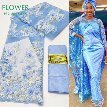 Sky Blue (Nebeská Modrá Afriky Francúzsky Tylu Čistý Čipky Textílie 2023 Vysokej Kvality Oka Textílie S Bazin Bohaté Nigéria Ženy, Svadobné Nevesty Materiál