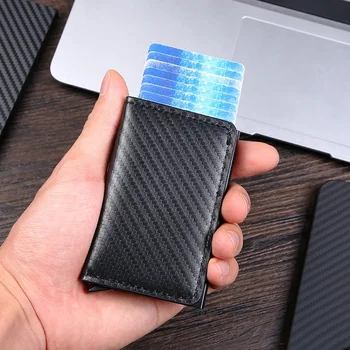 RFID anti-theft kefa automaticky vysunie karty bag Ultra-tenké kreditnej karty kovové karty taška mužov multi-card peňaženky uhlíkových vlákien