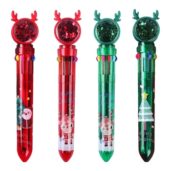 5 ks Vianočné Guľôčkové Pero Flitrami Navrhnuté Multicolor Pero 10-v-1 Zdvíhateľnej Guľôčkové Pero pre Kid Hry Odmenu