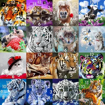 Dpsprue Plný Diamond Maľovanie Cross Stitch Zvierat Tiger S hodinovým Mechanizmom Mozaiky 5D Diy Námestie Kolo 3d Výšivky Darček