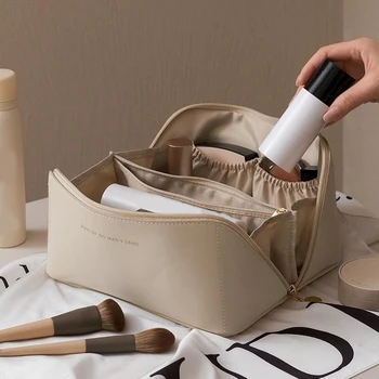 Kozmetická Taška Nové Veľká-Kapacita Kozmetické Skladovanie Taška PU Kožené Prenosné Cestovné Wash Bag