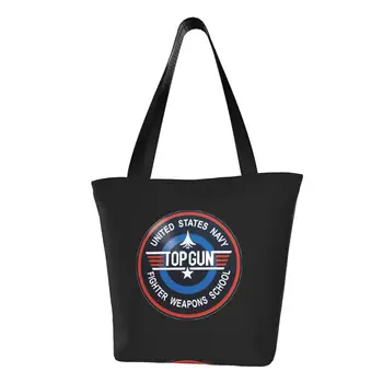 Kawaii Stíhačky Air Force Top Gun Navy Nakupovanie Tote Bag Recyklácie Maverick Film Potraviny Plátno Shopper Taška Cez Rameno