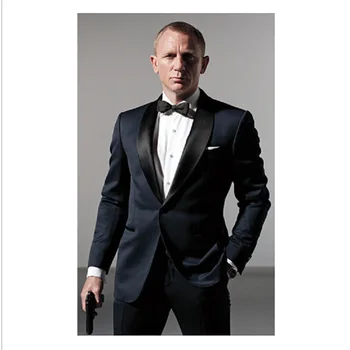 Klasický Štýl Tmavo Modrá Tuxedos Inšpirovaný Mužov Oblek Nosený V James Bond Svadobný Oblek Pre Mužov Ženícha Bunda, Nohavice Luk Čierna
