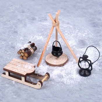 1:12 Domček Pre Bábiky Miniatúrne Sane Camping Set Vianočné Sánky Model Pre Doll House Decoration Príslušenstvo Deti Predstierajú, Že Hrať Hračky