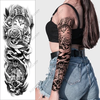 Nepremokavé Dočasné Tetovanie Nálepky Rose Lebka Hlavy Hodiny Falošné Tatto Flash Tetovanie rameno Tato pre Dievča Ženy