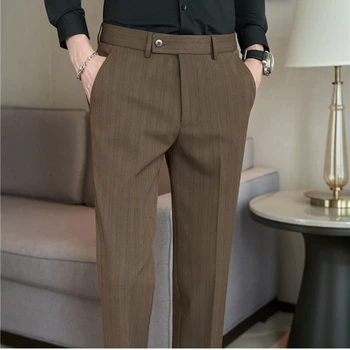2023 Mužov Novej Farbe-tkané Textúrou Pruhované Nohavice Elastické Bežné Nohavice, Slim Fit Zúžený Oblek Nohavice Luxusné Autentické