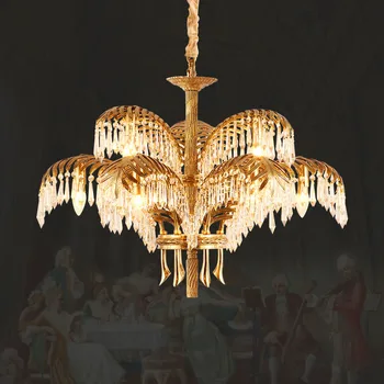 Francúzsky Villa Foyer Mosadz Crystal Prívesok Svetlo Obývacia Izba Jedáleň Lampa Európskej Vchod, Schodisko, Meď Luster