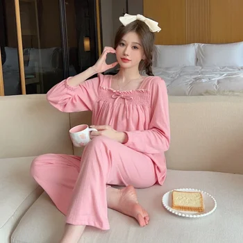 2023 Jeseň Dlhý Rukáv Bavlna Pajama Sady pre Ženy kórejský Roztomilý Sleepwear Vyhovovali Pyžamo Pijama Mujer oblečenie pre voľný čas Dámske Domáce Oblečenie