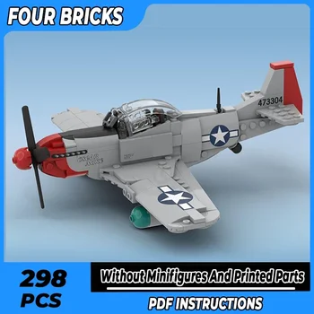 Moc Tehly Vojenské Model P-51D Warhorse Červený Nos Fighter Technológie Modulárny Bloky Darček Vianočné Hračky DIY Nastaviť Montáž
