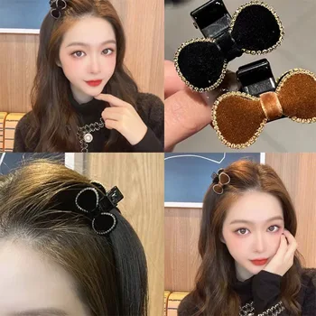 Retro Velvet Bowknot Drahokamu Mini Vlasy Pazúry Kórea Módne Ženy, Dievčatá Krab Pazúr Klip Malé Sponky Do Vlasov Vlasy Príslušenstvo Šperky