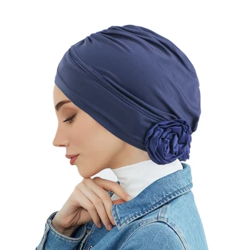 Ženy kvet Čelo Kríž Moslimských turban Chemoterapii Bandana Úsek islamskej Vnútorné hidžáb Spp Arabských zábal hlavy Šatky turbante mujer