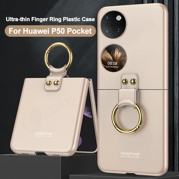 Ultra-tenký Krúžok Plastový Stojan Pevný Prípad Pre Huawei P50 Vrecku 4G Anti-shock Ochranu, Matný Kryt Na Huawei P50 Vrecku Prípade