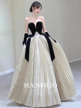 Slonovina Celebrity Šaty Bez Ramienok Princezná Ruched Zamatovou Stuhou 2024 Nevesta Opekať Elegantné Oblečenie Prom Party Večerné Šaty