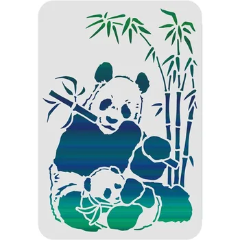 Panda a Bambusu Kreslenie, Maľovanie Šablón Šablóny 11.7x8.3 palcový Plastové Panda Mama & Baby Blany Opakovane Dekorácie, Šablóny