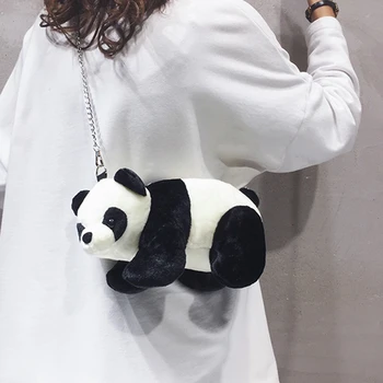 Kórejský Štýl Roztomilá Panda Plyšové Taška Dievčatá Osobné Crossbody Taška Ženy Kawaii Cartoon Reťazca Jeden Taška cez Rameno Peňaženky Shopp taška