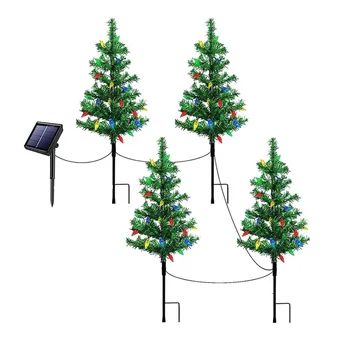4-Pack Malé Solárne Svetlá na Vianočný Stromček Svietidlo Mini Vianočný Strom s Svetlá pre Mimo Cesty, Verandu Dvore Dekorácie