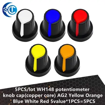 5 KS/veľa WH148 potenciometer gombík spp(medené jadro) 15X17mm 6 mm Hriadeľ, Diera AG2 Žltá, Oranžová, Modrá Biela Červená 5value*1PCS=5 KS