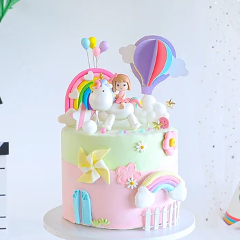 Fantasy Narodeninovú Tortu Vňaťou Jednorožec Dievča Bábiku Cake Decoration Ružová Rainbow Pentagram Fiesta Pečenie Dekorácie Vlajka