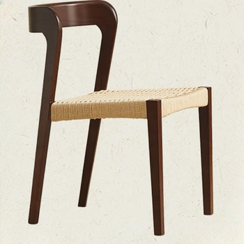 Jedálenské stoličky z masívu retro domácnosti, malé-veľké Rick lano tkané Nordic stredoveké jednoduchosť